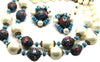 Italian Wedding Cake Pink & Blue Double Strand Glass Pearls Necklace & Earrings Set