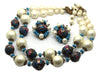 Italian Wedding Cake Pink & Blue Double Strand Glass Pearls Necklace & Earrings Set