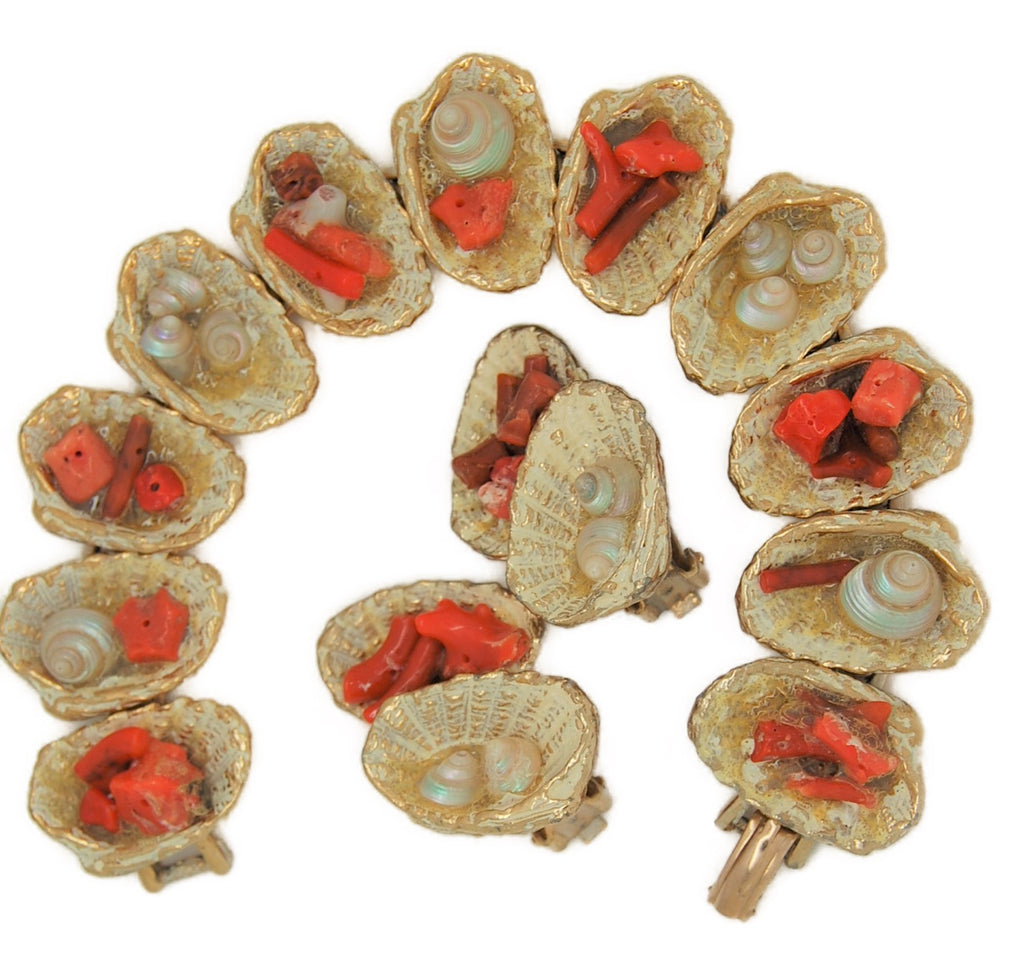 Capri Seashell Vintage Figural Bracelet & Matching Earrings Set