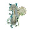 JJ Blue Daisy Cat Vintage Costume Figural Pin Brooch