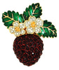 KJL Strawberry Red Translucent Green Enamel  Vintage Figural Pin Brooch.