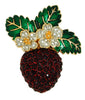 KJL Strawberry Red Translucent Green Enamel  Vintage Figural Pin Brooch.