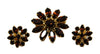 Cathe Mid-Century Root Beer Rhinestones Starburst Figural Brooch & Earring Set
