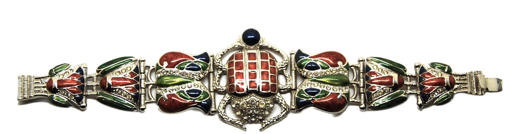 Berebi Limited Edition Scarab Lucky Seven Panel Figural Vintage Bracelet