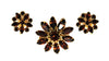 Cathe Mid-Century Root Beer Rhinestones Starburst Figural Brooch & Earring Set