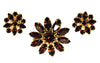 Cathe Mid-Century Root Beer Rhinestones Starburst Figural Brooch & Earring Set