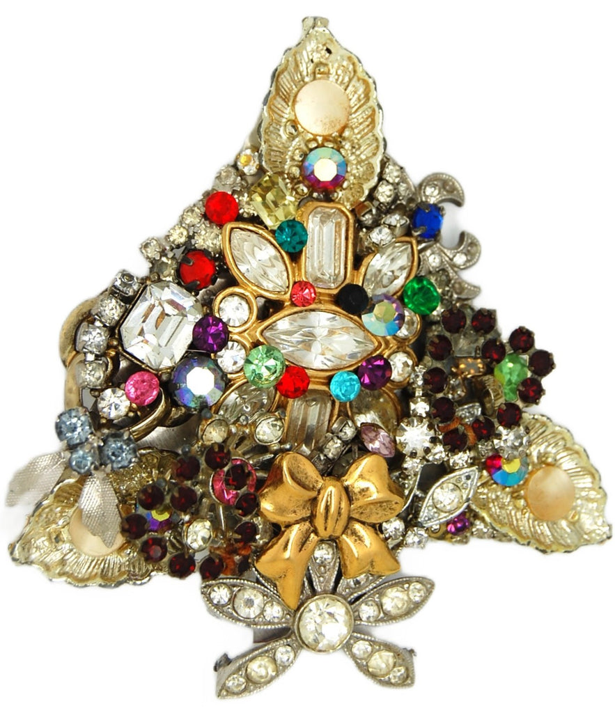 La Heir Double Red Rhinestone Hearts & Bows Vintage Figural Brooch