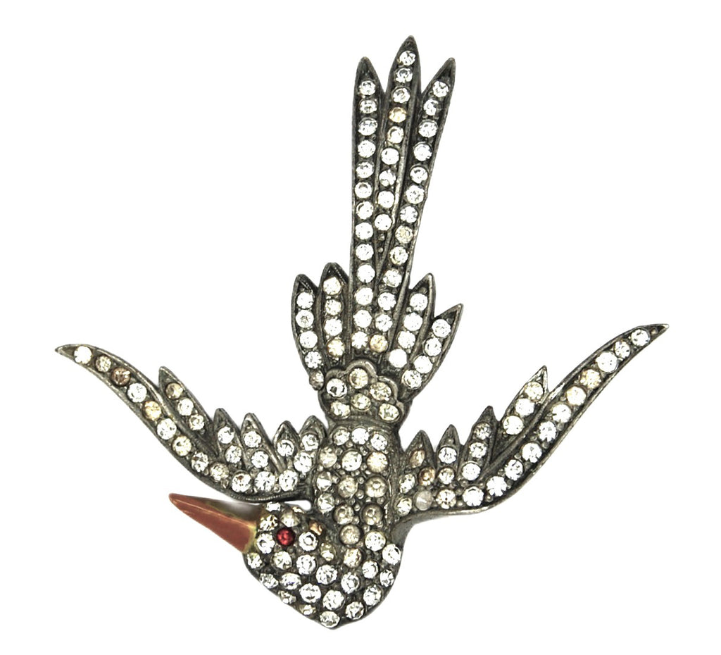 Large Pot Metal Rhinestone Bird Vintage Figural Pin Brooch 1930s
