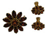Cathe Mid-Century Root Beer Rhinestones Starburst Figural Brooch & Earring Set