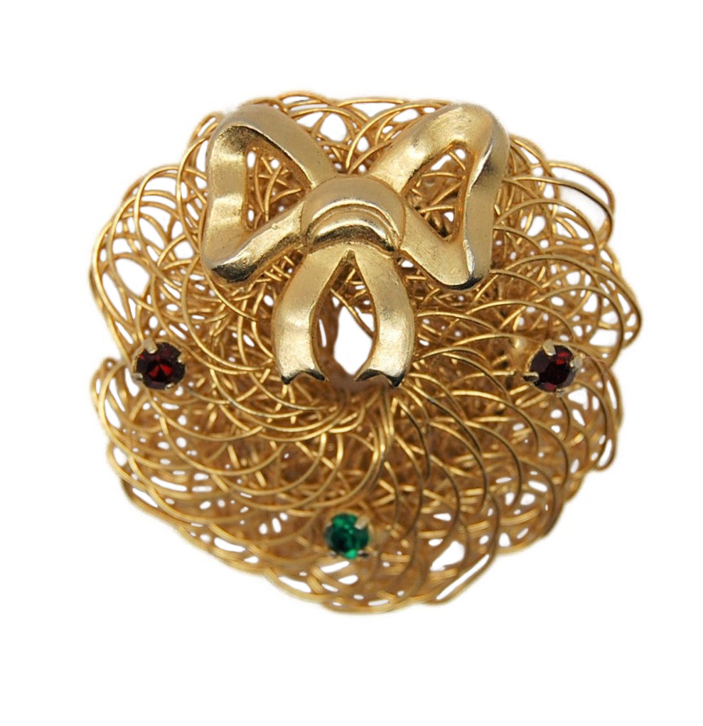 Eisenberg Wire Work Holiday Wreath Vintage Figural Pin Brooch