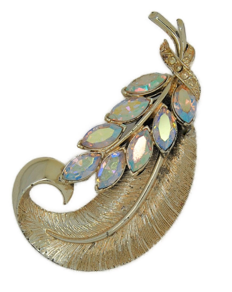 Coro Floral Leaf Aurora Borealis Vintage Figural Costume Brooch