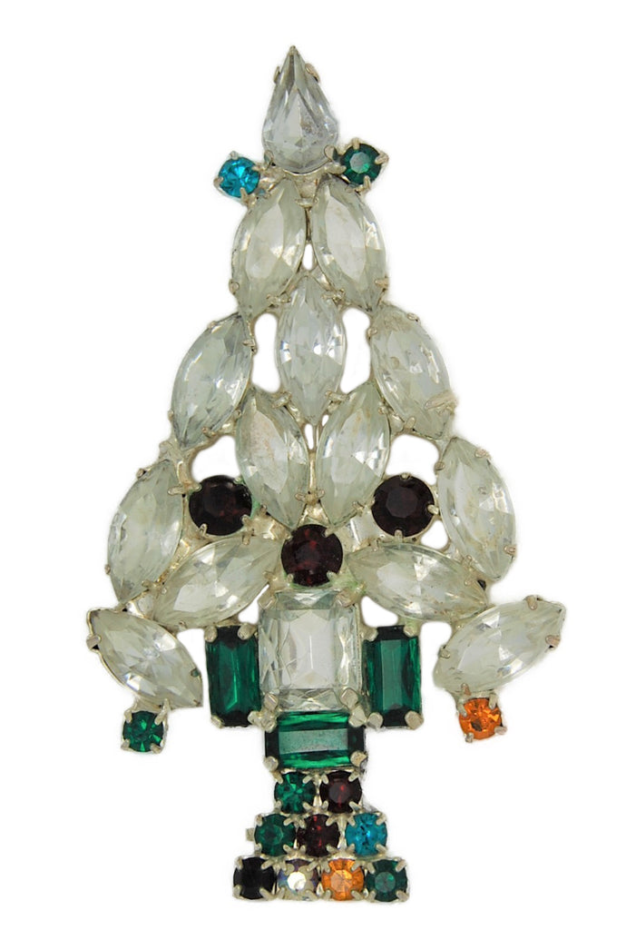 RON Icy Navettes Christmas Tree Vintage Figural Brooch