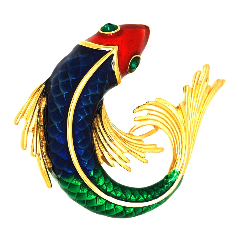 Bright Enamel Koi Goldfish Vintage Figural Brooch