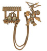 1915 Art Deco Cupid & Love Birds Chatelaine Vintage Figural Costume Brooch Set