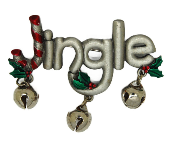 JJ Christmas Holiday Jingle Bells Vintage Figural Pin Brooch.