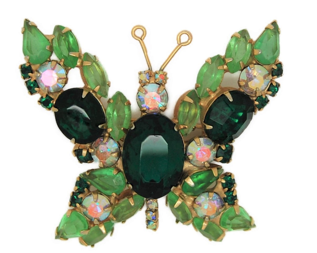 Juliana Emerald & Peridot Green Butterfly Vintage Figural Brooch