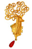 JJ Jonette Massive Holly Berries Antler Reindeer Vintage Figural Pin Brooch