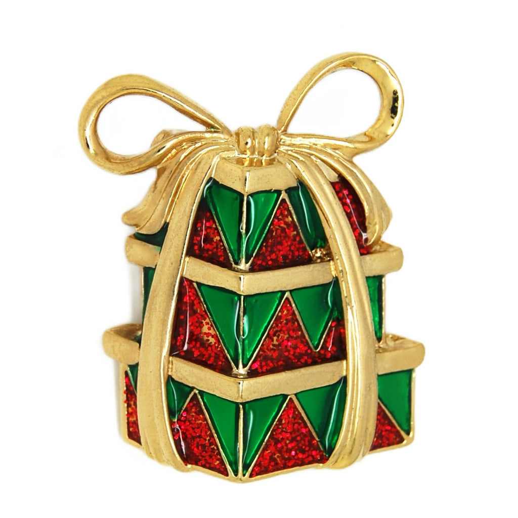 Anne Klein Red & Green Christmas Enamel Presents Vintage Figural Pin Brooch - Mint