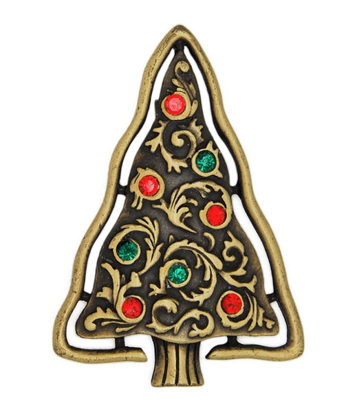 JJ Curlicues Christmas Tree Holiday Vintage Figural Brooch