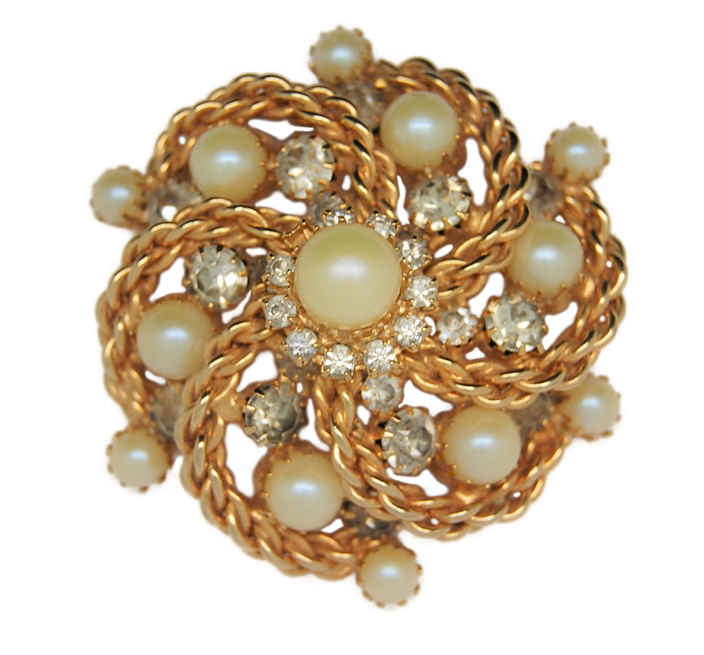 Carnegie Golden Pearl Swirls Vintage Figural Pin Brooch