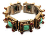 Braunstein Ruby & Green Jade Gold Plated Floral Framed Necklace & Bracelet Set