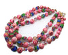 Frosted Italian Art Glass Triple Strand Crystal & Pink Beaded Necklace