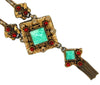 Braunstein Ruby & Green Jade Gold Plated Floral Framed Necklace & Bracelet Set