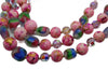 Frosted Italian Art Glass Triple Strand Crystal & Pink Beaded Necklace