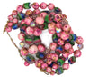 Frosted Italian Art Glass Triple Strand Crystal & Pink Beaded Necklace
