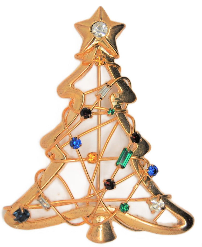 Christmas Tree Wire Wrapped Rhinestone Ornaments Vintage Figural Brooch