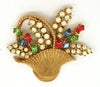 ART Opalized & Pastel Rhinestones Stems Floral Basket Vintage Figural Brooch