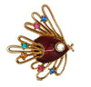 LJM Laurentian Ruby Enamel Wire Finned Vintage Figural Pin Brooch