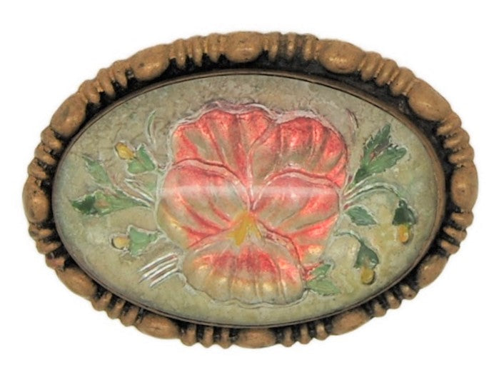 Goofus Reverse Pressed Painted Pansy Vintage Figural 1930s Brooch