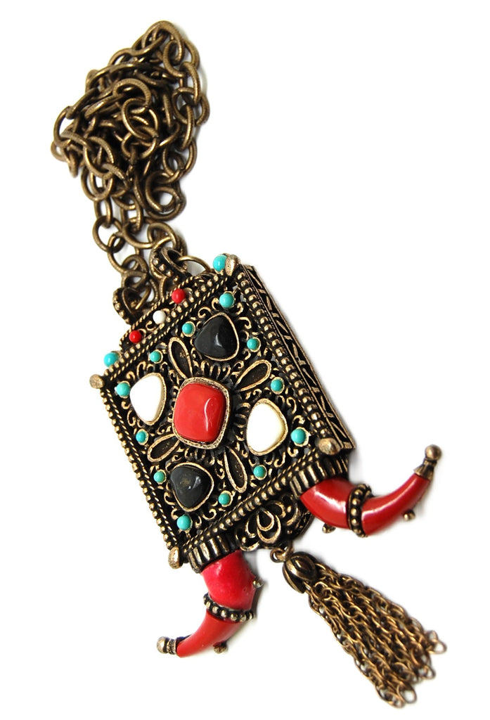 Selro Selini Big Statement Tusked Stones Vintage Figural Necklace