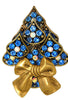 Massive Blue Bow Unique Vintage Rhinestone Christmas Tree Vintage Figural Brooch