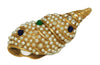 Lovely Pave Pearl Cabs Gold Tone Seashell Conch Vintage Figural Brooch