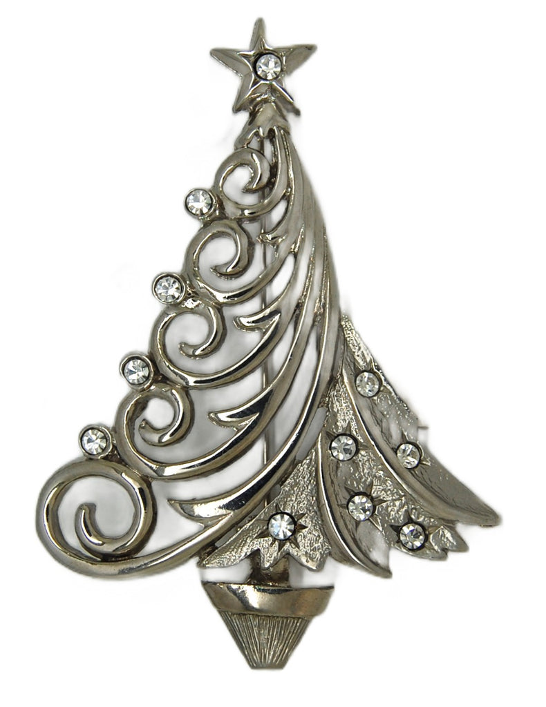 JJ Jonette Silver Tone Asymmetric Christmas Tree Figural Pin Brooch - Mint