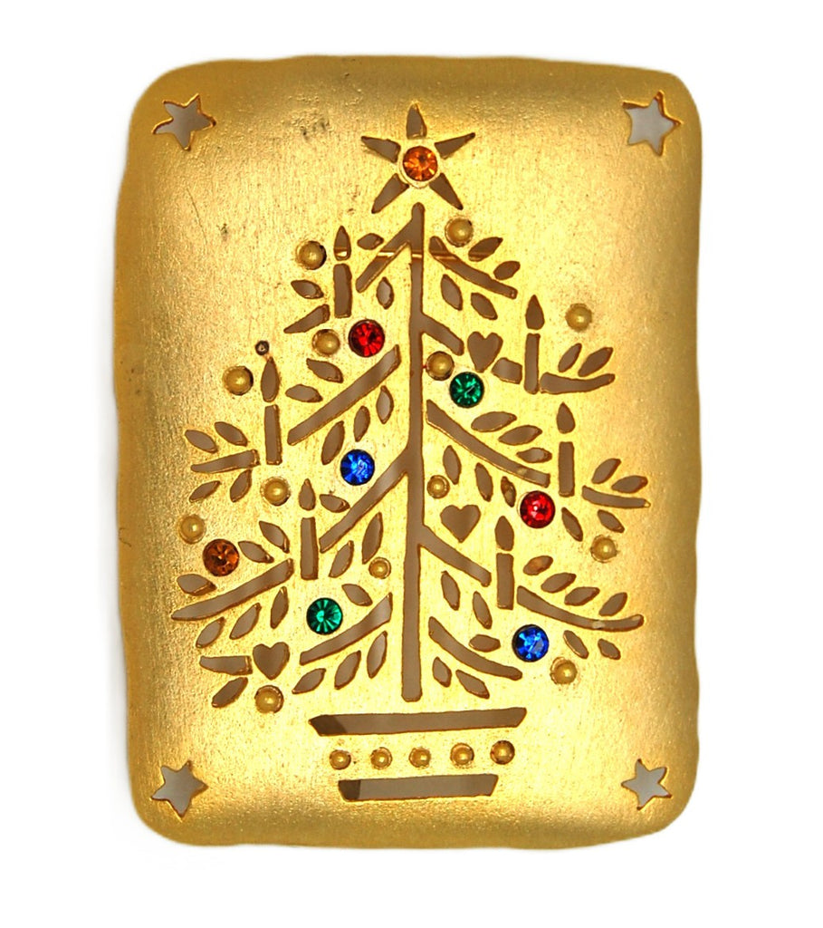 JJ Jonette Sparkling Cut Work Tree Vintage Figural Costume Brooch