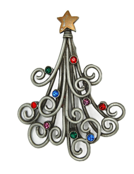 JJ Jonette Celtic Christmas Tree Silver Tone Vintage Figural Brooch