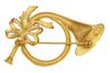 JJ Christmas Red Ribbon Trumpet Horn Vintage Figural Brooch