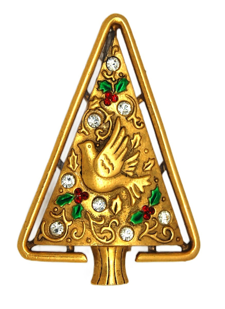 JJ Peace Gold Tone Dove Vintage Figural Christmas Tree Holiday Pin