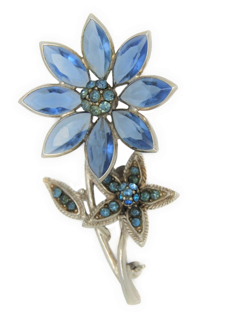 Hollycraft Baby Blue Flowers Vintage Costume Brooch