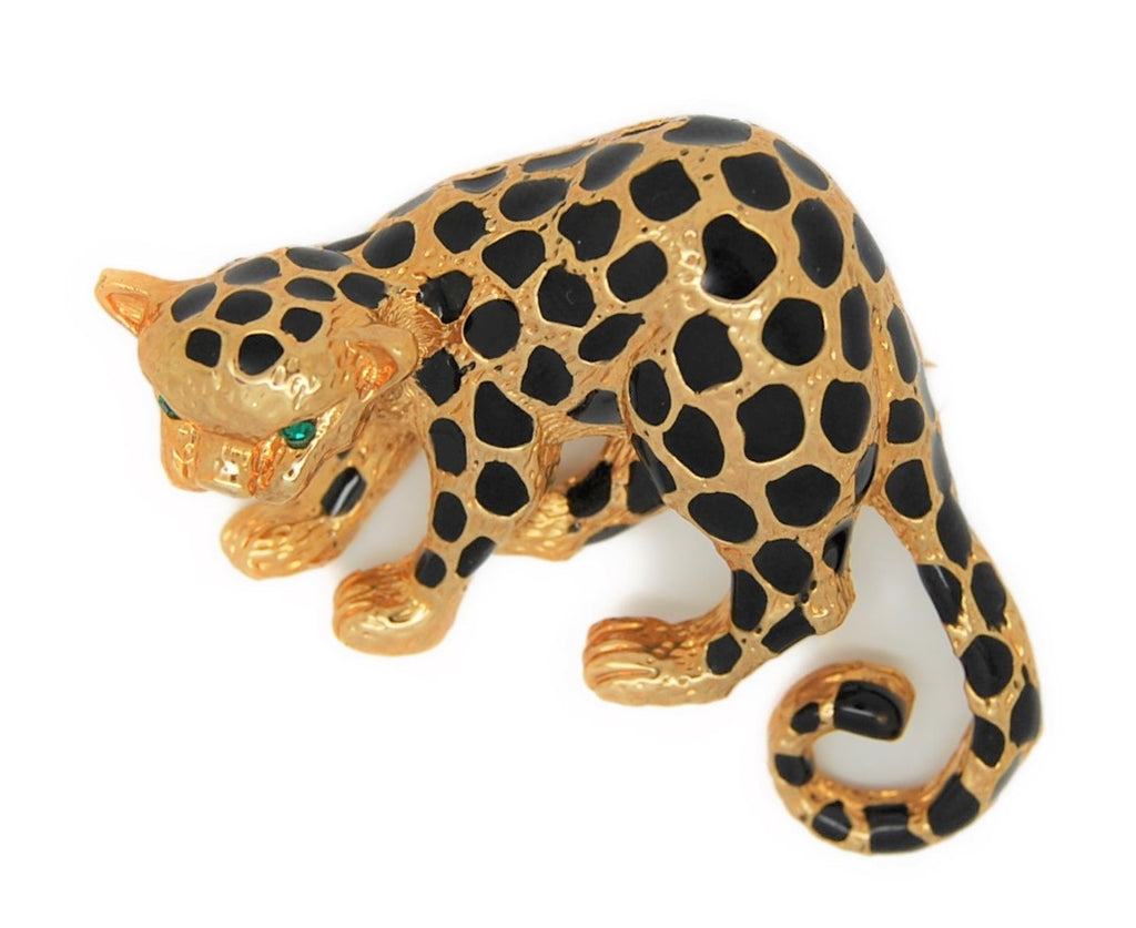 KJL Crouching Green-Eyed Leopard Vintage Costume Brooch