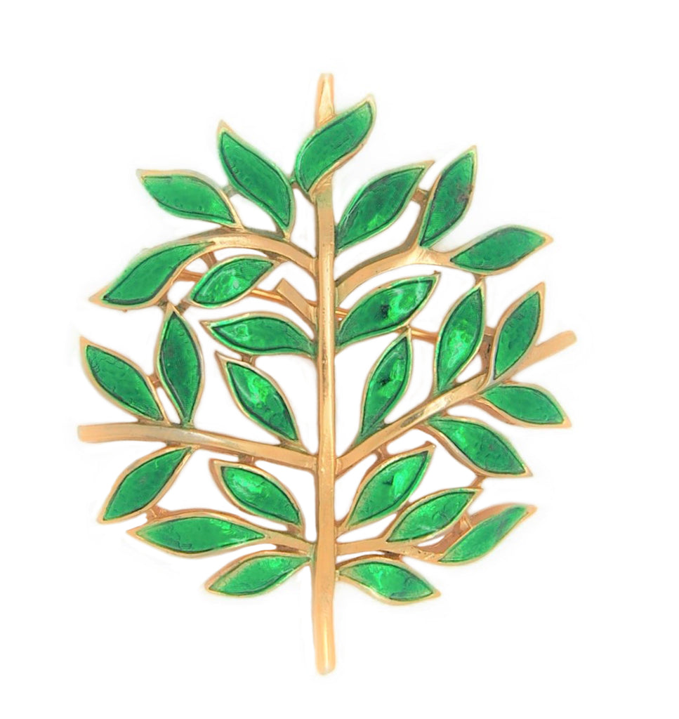 Trifari Green Leaves Tree Vintage Figural Costume Pin Brooch
