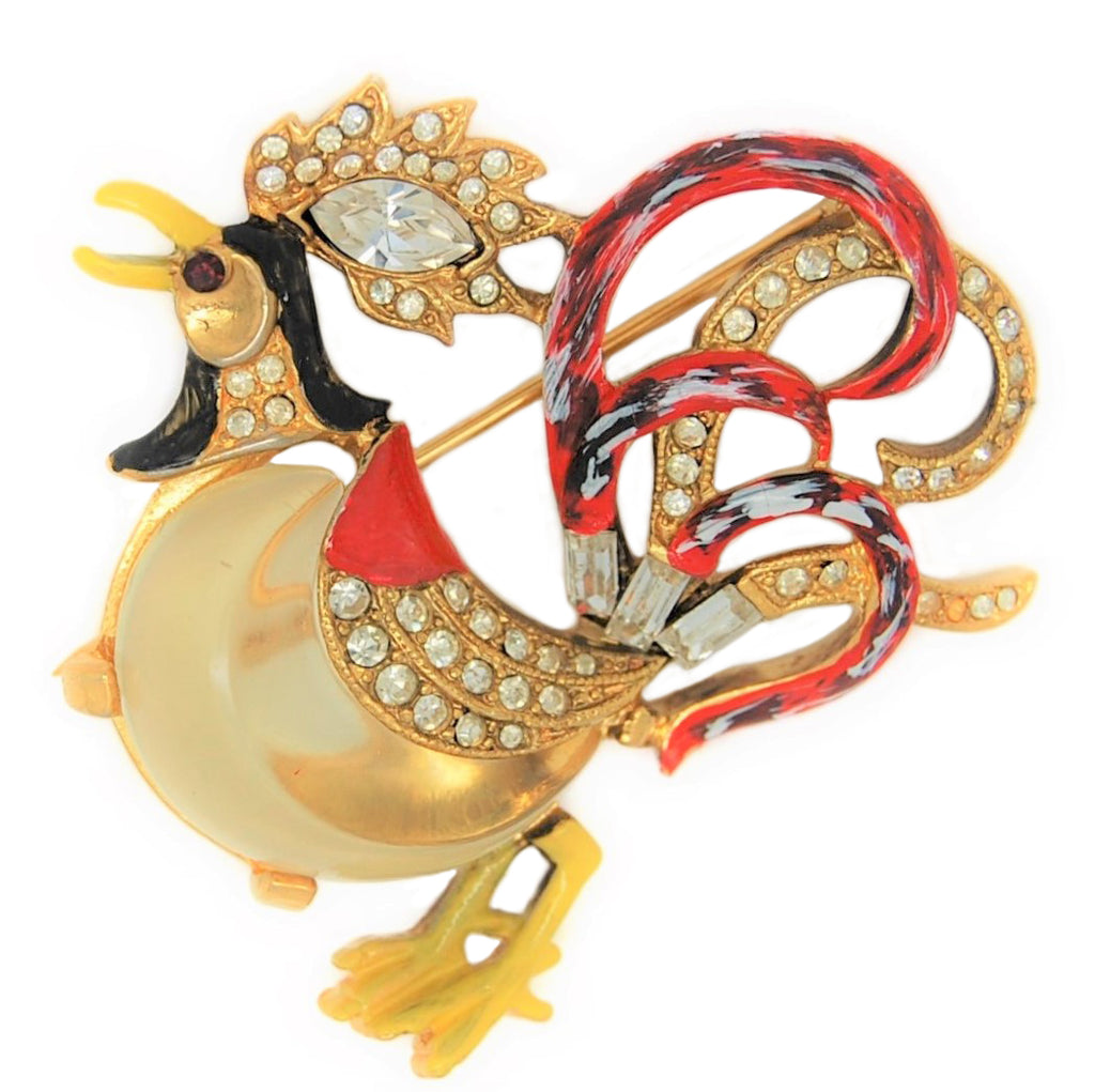 Trifari Fantasy Fairyland Jelly Belly Enameled Rooster Vintage Figural Brooch