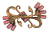 Sterling Silver Floral Scrolls Pink Glass Stones Vintage Figural Pin Brooch