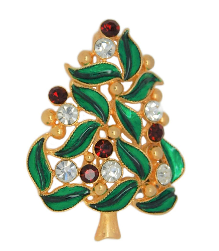 Van Dell Emerald Holly Christmas Tree Vintage Figural Costume Brooch