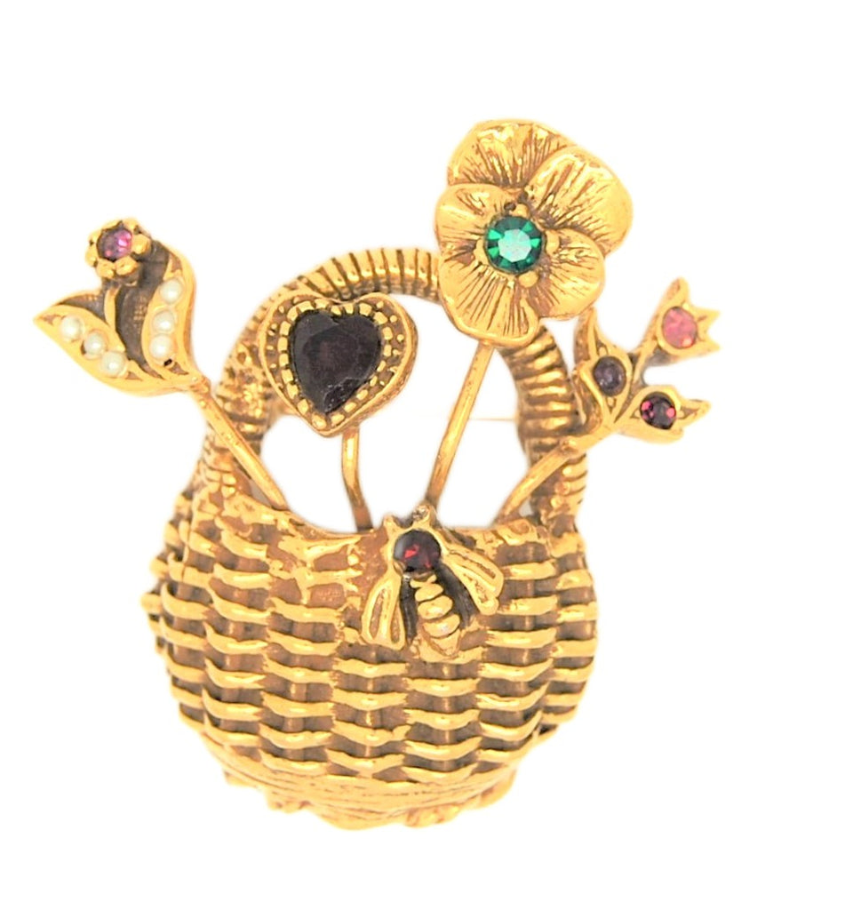 Goldette Stick Pin Woven Wire Basket Vintage Figural Pin Brooch