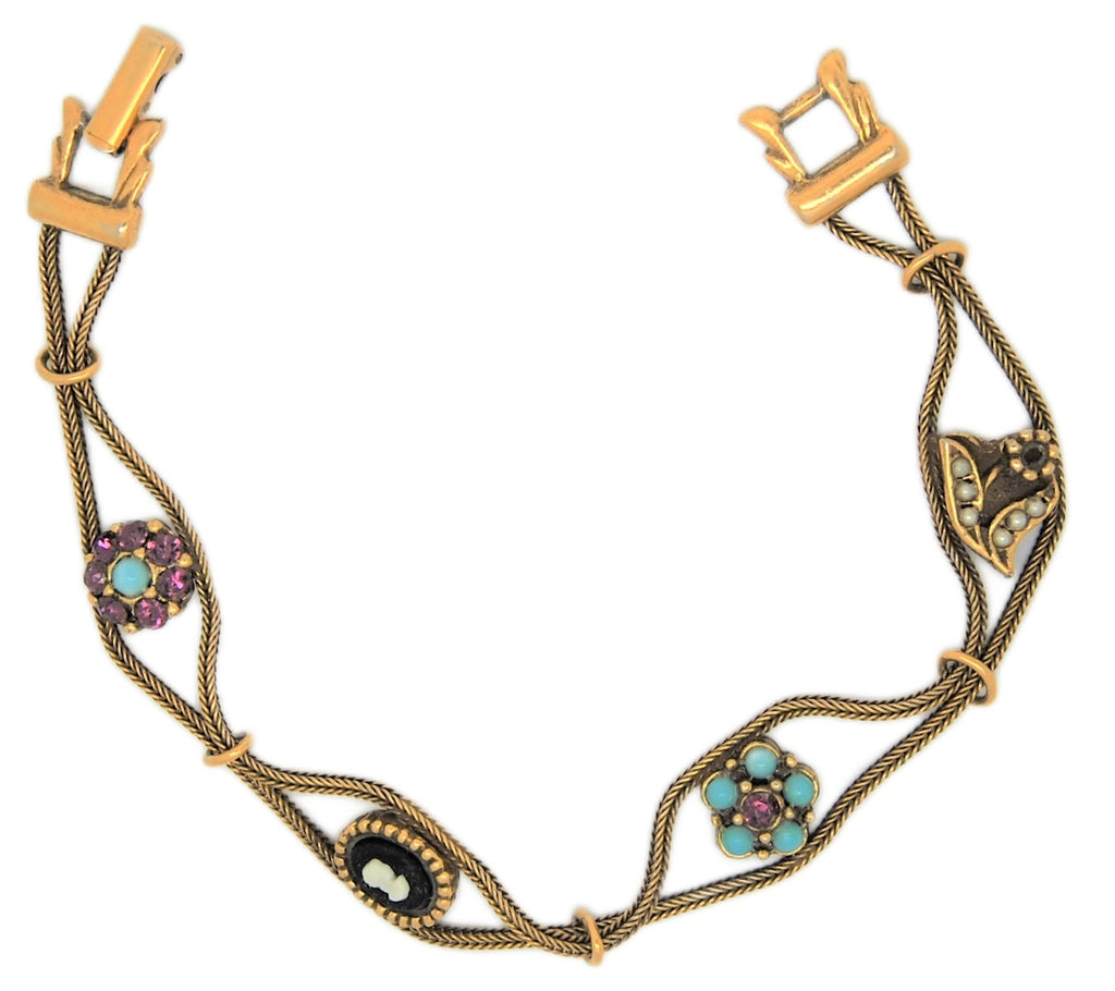 Goldette Double Chain Four Charm Vintage Costume Figural Bracelet