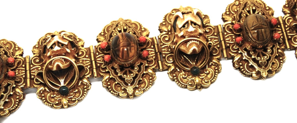 Braunstein 1952 Horned Smiling Devil Faustus Gold Plated Cartouche Bracelet